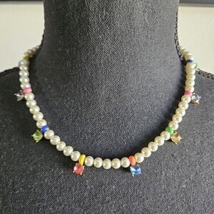On 34th Gold-Tone Crystal & Imitation Pearl Collar Necklace